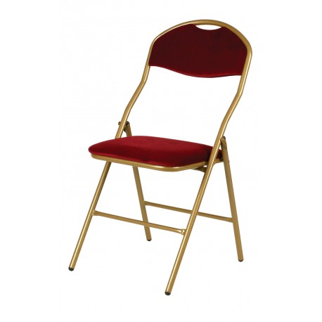 Chaise pliante Vienna armature dorée, velours bordeaux